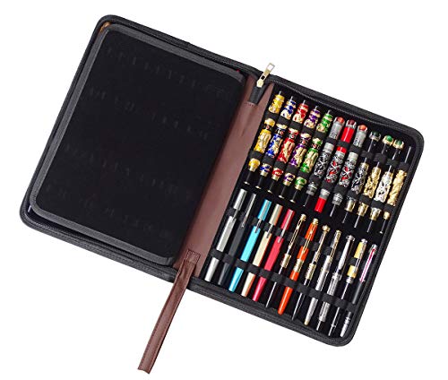 48 Fountain Pen Case, Rollerball Pen Holder PU Leather Bag Pouch Large Capacity for Your Collection - Brown