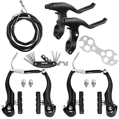 GASHWER Complete Bike Brakes Set, Universal Bike Front and Rear MTB Brake, Inner and Outer Callipers Cables Lever Kit with Multi-Tool Wrenches Black