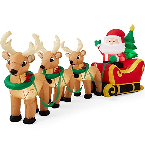 Best Choice Products 8.5ft Lighted Inflatable Christmas Decoration Santa Claus Sleigh & Reindeer Indoor Outdoor for Yard, Garden, Driveway, Large Room w/Heavy-Duty Stakes, Electric Fan Blower