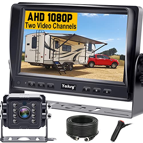 Yakry RV Backup Camera Plug and Play - No Delays 7 Inch HD 1080P Rear View Camera with IR Night Vision 2 Channels - Waterproof Metals 150° Non-Fisheye Camera for Truck Trailer Camper Tractor Y14