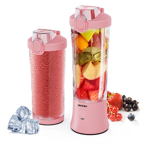 Portable Blender Personal Blender for Shakes and Smoothies with 20 Oz Travel Cup and Lid for Traveling, Outdoor, Gym, Office. (Pink)