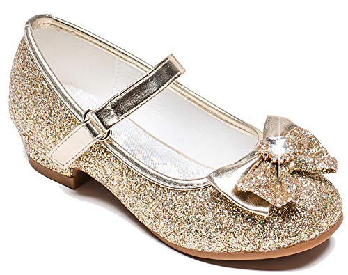 Furdeour Girls Flats Shoes Size 10 Wedding Princess Gold Party Flower Girl Gold Low High Heel Little Kid(2701Gold 10)