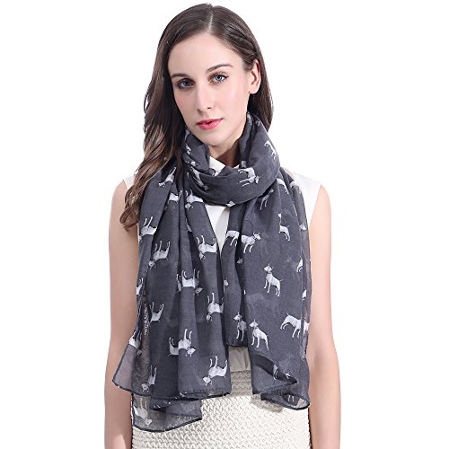 Lina & Lily Bull Terrier Dog Print Women's Scarf Shawl Wrap Lightweight (Dark Gray)