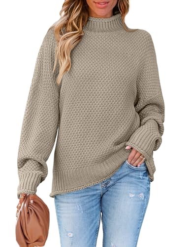 ZESICA Women's 2023 Turtleneck Batwing Sleeve Loose Oversized Chunky Knitted Pullover Sweater Jumper Tops,Camel,Large