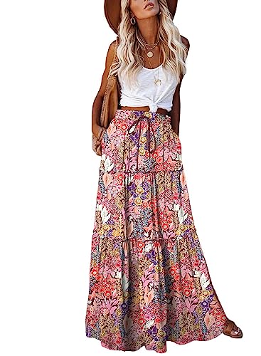EARKOHA Womens Casual High Waist Tiered Paisley Print Long Maxi Skirt with Pockets