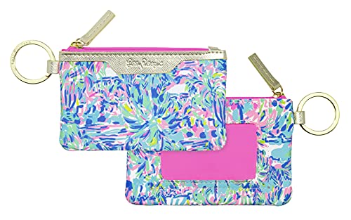 Lilly Pulitzer ID Holder Wallet, Blue Keychain Wallet with Zip Close, Cute Card and ID Case for Women, Cabana Cocktail