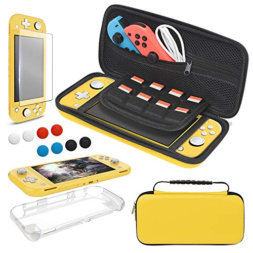 Case and Protective Case Compatible with Nintendo Switch Lite Accessory Set, YUANHOT Carry Case & Case for Switch Lite & Screen Protector & Joystick Caps Protection - Yellow