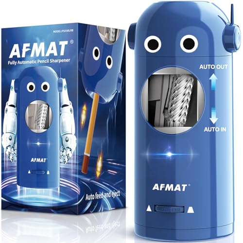 AFMAT Electric Pencil Sharpener, Robot Pencil Sharpener for Colored Pencils 7-11.5mm, Auto in & Out, Fully Automatic Rechargeable Hands-Free Pencil Sharpener for Home, Classroom, Battery Powered