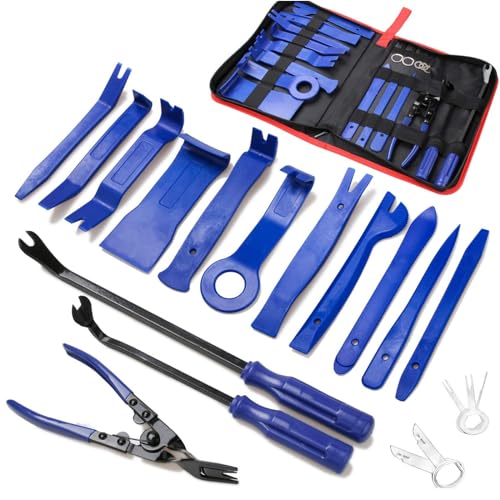 Poraxy 19Pcs Trim Removal Tool, Car Panel Door Audio Dashboard Trim Removal Tool Kit, Auto Clip Pliers Fastener Remover Set, Plastic Pry Tool, Automotive Upholstery Removal Kit