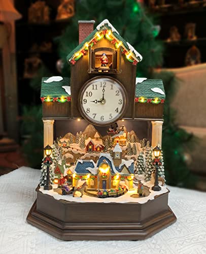 MOMENTS IN TIME 18.7' H Christmas Decor Cuckoo Clock with Christmas Village Scene, with LED Lights, Christmas Music, and Animation - Power Adapter (Included)