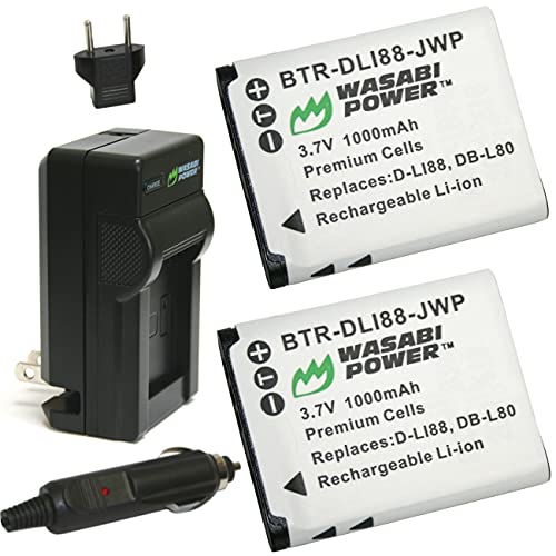 Wasabi Power Battery (2-Pack) and Charger for Sanyo DB-L80, DB-L80AU, VPC-CA100, VPC-CA102, VPC-CG10, VPC-CG100, VPC-CG102, VPC-CG20, VPC-CG21, VPC-CS1, VPC-GH1, VPC-GH2, VPC-GH3, VPC-GH4, VPC-PD1, VPC-PD2