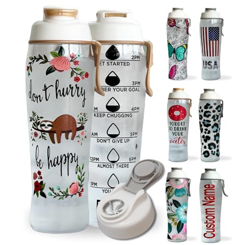 Water Bottles with Times To Drink | Motivational Water Bottle with Time Marker | BPA Free Gym Water Bottle with Chug Cap & Carry Loop | Gym Water Bottles for Women | Sloth Water Bottle | Cute Sloths