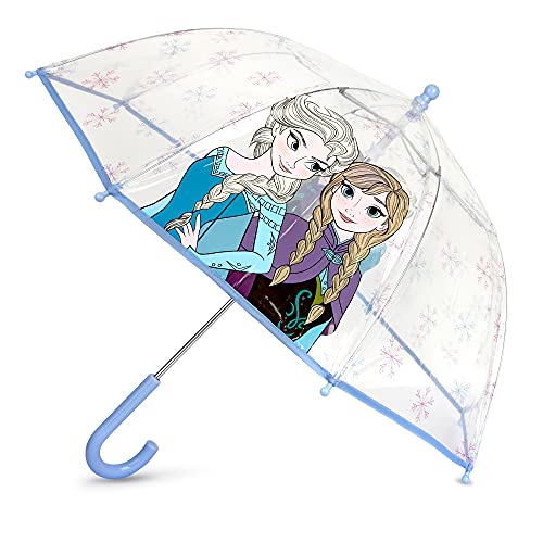 ABG Accessories ABG girls Kids Clear for Rain Girl's, Transparent with an Easy Grip Handle, Dome Windproof, Bubble Umbrella, Elsa & Anna, Age 3-10 US