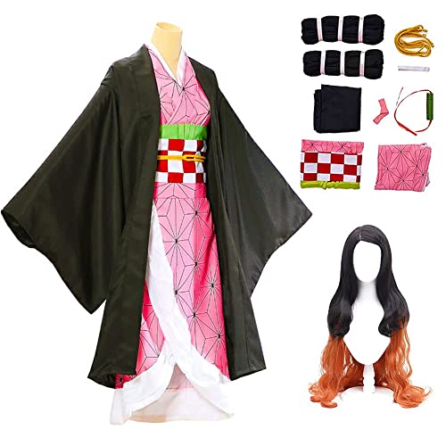 Tkieio Kochou Cosplay Costume Kochou Outfit Cosplay Kimono Outfit Uniform Costume Full Set with Wig(Nezuko(wig),L)