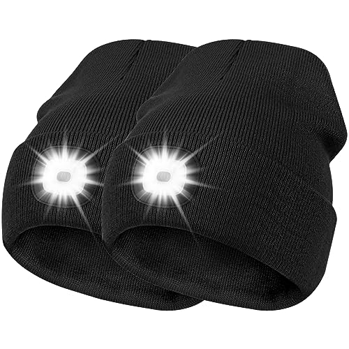 Deilin Unisex Beanie with Light, Guy Gifts, LED Beanie Hat with Light Rechargable Flashlight Hat Headlamp Beanie(BK+BK)