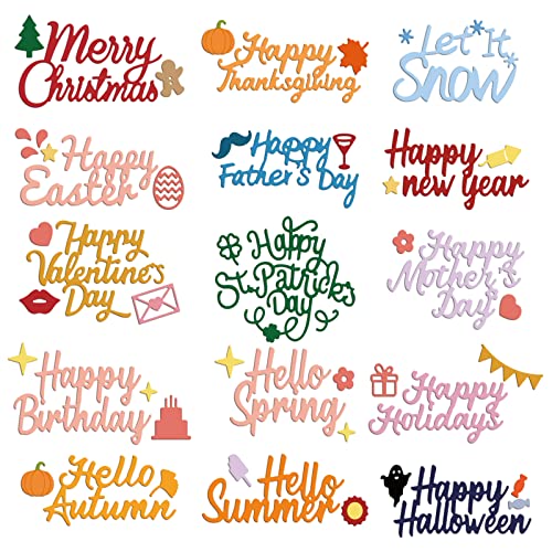 INFUNLY 15PCS Word Die Cuts for Card Making Mother's Day Die Happy Birthday Metal Cutting Dies Holiday Words Die Cuts for DIY Scrapbooking Photo Album for Sizzix Spellbinders Gemini Die Cut Machine
