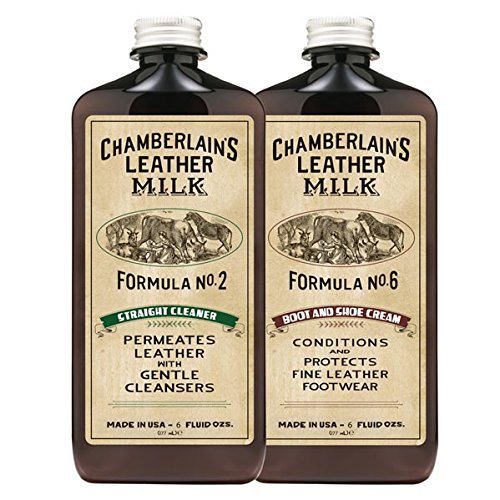 Chamberlain's Leather Milk - Leather Boot & Shoe Clean and Condition 6 Ounce Kit, All-Natural, Made in the USA, Polish Pads Included (2 Bottle Set)