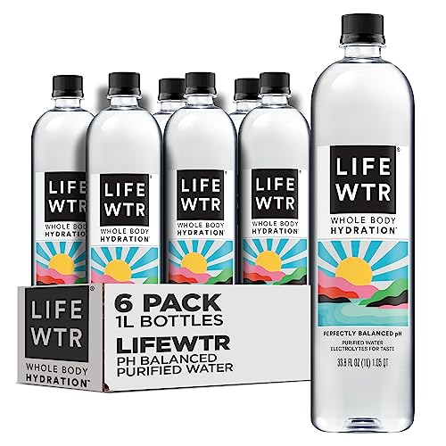 LIFEWTR Premium Purified Water, pH Balanced with Electrolytes, 100% recycled plastic bottles, 33.8 Fl Oz, 1L (Pack of 6)