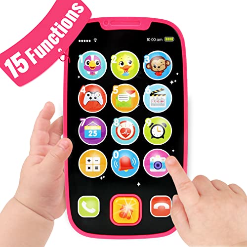 Toys for 1 Year Old Girl Birthday Gift Baby Toys 12-18 Months, 15 Functions Baby Girl Kids Toy Phone 1 Year Old Toys for 1 + Year Old Girl 2 Year Old Girl Toys Toddler Stocking Stuffers for Kids-Pink