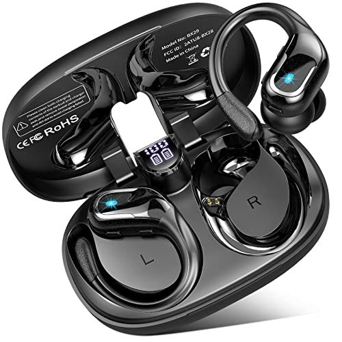 Wireless Earbud Sport, Bluetooth 5.3 Headphones with Noise Cancelling Mic, 75H HiFi Stereo Over Ear Bud with LED Display and USB-C, IP7 Waterproof Earphones, Button Control, for iOS/Android