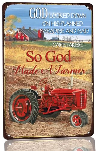 So God Made a Farmer Metal Sign Home Farm Poster Decor Farmhouse Wall Art Sign for Living Room Kitchen Bathroom Christian Religious Gifts 8x12 Inch