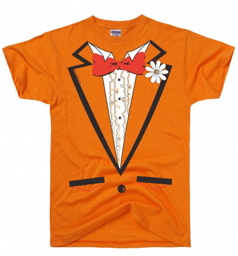 DIRTYRAGZ Orange Tuxedo T Shirt for Men - Dumb and Dumber Tuxedo Shirt Lloyd by Jim Carrey, Funny Tux Costume, Vintage Tees for Men Graphic Tee XL Orange