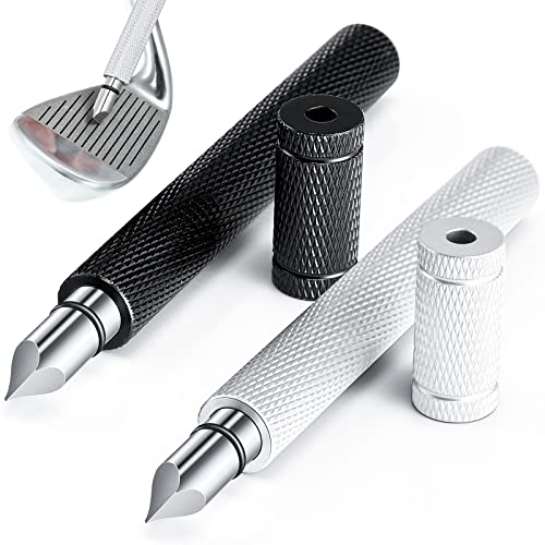 2 Pcs Golf Club Groove Sharpener 4.33 Inch Groove Sharpener Regrooving Tool Cleaner for Wedges Irons Golf Balls (Black, Silver)