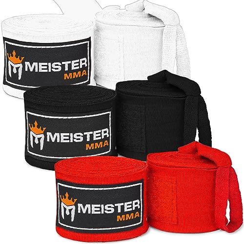 Meister Adult 180' Hand Wraps for MMA & Boxing - 3 Pairs Pack