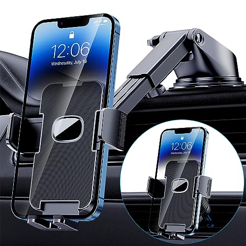 GUWEZ Phone Holder Car Mount for iPhone[Powerful Suction]Phone Mount for Car Dashboard Windshield Air Vent Universal Accessories[Thick Cases Friendly]Automobile Cell Phone Holder Fit iPhone Smartphone