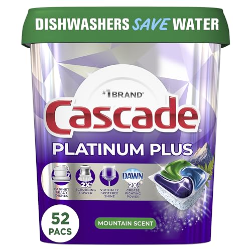 Cascade Platinum Plus ActionPacs Dishwasher Detergent Pods, Mountain, 52 Count