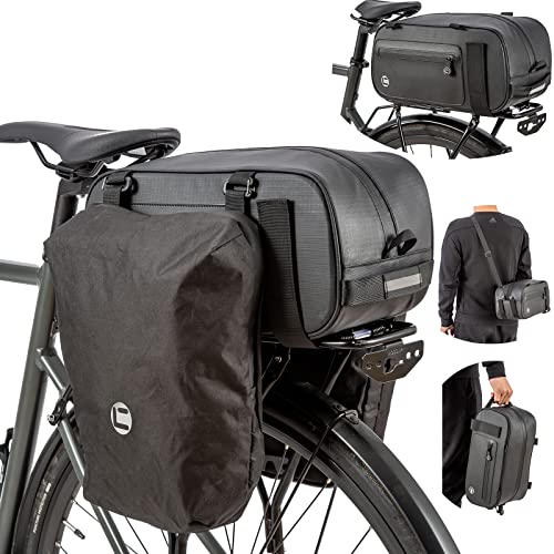 Bike Trunk Bag Bicycle 26L Storage Pannier Saddle Bag 3-in-1 Multifuction Rear Bike Cargo Rack Bags with Reflective Strips Waterproof Travel Accessories Expandable Luggage Trunk Bag For Cycling