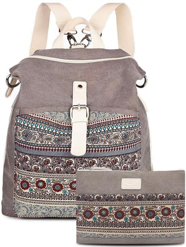 Backpack Purse Set Women Ladies Fashion Casual Lightweight Shoulder Bag Wallet Travel Daypack (Gray with Wallet)