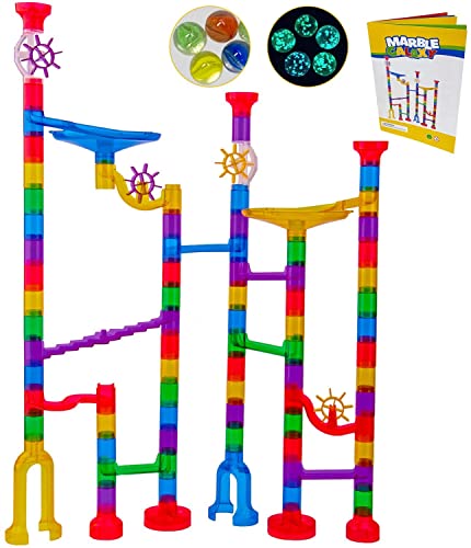 Marble Run For kids Age 4-8: 138Pcs Marble Race Track Marble Maze Games , Fun Glow in Dark Glass Marbles Galaxy , Indoor Learning Building STEM Toy for 4 5 6 + Year Old Gift for Toddlers