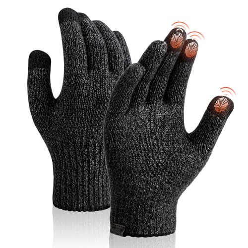 SONORAN Merino Wool Gloves for Men & Women, Touch Screen Liner Gloves Base Layer Warm Gloves with Thermal Soft Knit Lining Glove for Driving Running Hiking S/M (Black Gray)