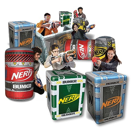 NERF BUNKR Officially Licensed Stadium Pack Inflatable Battlezone - 9 Piece Barricade Shield Bunker Set - Perfect for NERF Party NERF War Multicolor
