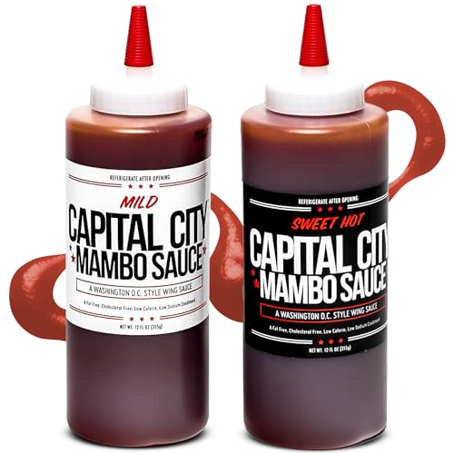 Capital City Mambo Sauce Sweet Hot & Mild Variety 2pk | Washington DC Wing Sauces | Perfect Condiment Topping for Wings, Chicken, Pork, Beef, Seafood, Burgers, Rice or Noodles | 12 oz Bottles (2 Pack)