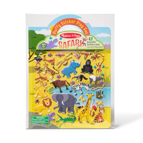 Melissa & Doug Puffy Sticker Play Set: Safari - 42 Reusable Stickers Travel Activities For Kids, Reusable Sticker Toy, Restickable Sticker Book For Kids Ages 4+ - FSC-Certified Materials
