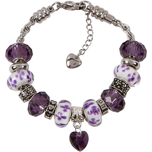 Timeline Treasures Heart Charm Bracelet With European Bead Charms For Women and Girls, Stainless Steel Rope Chain, Harmony 7.5 Inch