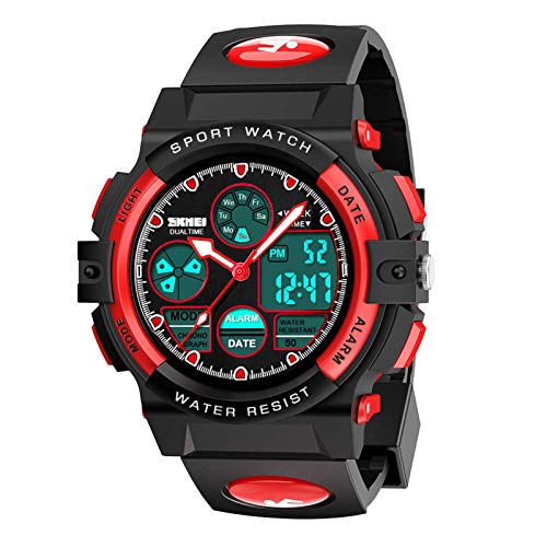cofuo Kids Digital Watch Age 5-15, Red Watches for Girls Boys, Sports Waterproof Watches for Kids Birthday Presents Gifts for 5-12 Year Old Children Young Teen Electronic Watches with Alarm Stopwatch