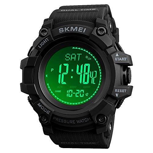 SKMEI Mens Compass Watch, Digital Sports Watch Pedometer Altimeter Barometer Temperature Military Waterproof Wristwatch for Men