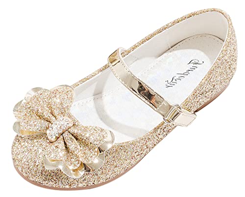 Furdeour Girls Flats Shoes Size 3 Formal Princess Party Big Kid Wedding Flower Girls(2501Gold 3)