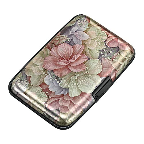 ELFISH Mini RFID Aluminum Wallet Credit Cards Holder Business Card Case Metal ID Case for Men Women（Happy Flower