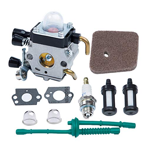 Adjustable FS55 Carburetor, HOODELL Easy-start FS 55 Carb with Rebuild Kit, Premium FS55R FS45 Carburetor for ZAMA STIHL String Hedge Trimmer Weed Eater Parts with Fuel Line Kit