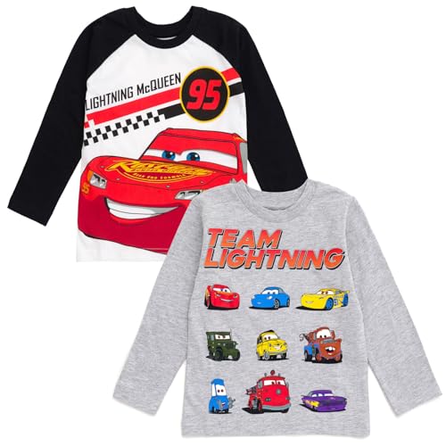 Disney Pixar Cars Lightning McQueen Tow Mater Little Boys 2 Pack Long Sleeve T-Shirts White/Gray 6