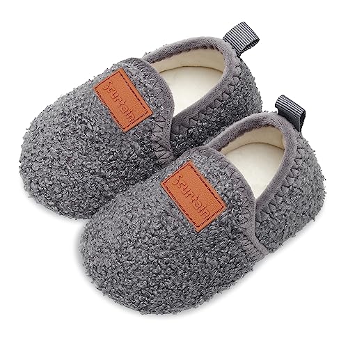 Scurtain Kids Toddler Slippers Socks Artificial Woolen Slippers for Boys Girls Baby with Non-Slip Rubber Sole 2025 Grey 10-10.5 Toddler