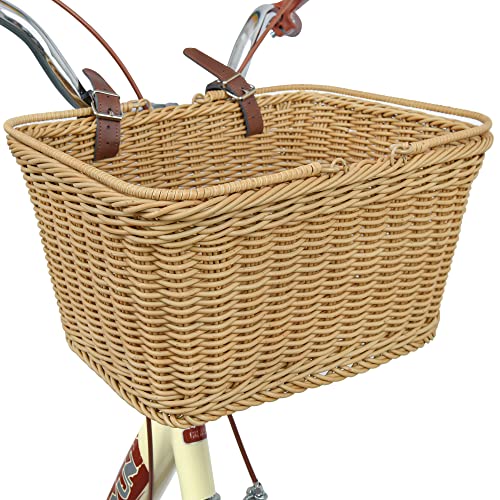 GRANNY SAYS Detachable Bike Basket with Handles, Multi-Purpose Bicycle Handlebar Wicker Basket for Bike, Adjustable PU Straps and Buckles, Bicycle Storage Baskets for Kids and Adult
