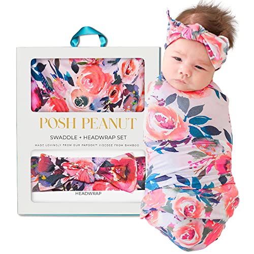 Posh Peanut Baby Swaddle Blanket, Soft Päpook Viscose from Bamboo Swaddles Wrap & Headband Set, Anti Stink Lightweight Breathable Infant Receiving Swaddling Blankets, Girl Newborn Shower Gift