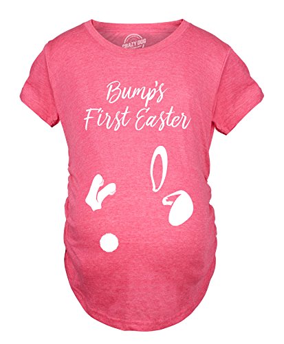 Maternity Bumps First Easter T Shirt Cute Announcement Pregnancy Spring Shower Funny Graphic Maternity Tee for Easter Holiday with Adult Humor Pink L
