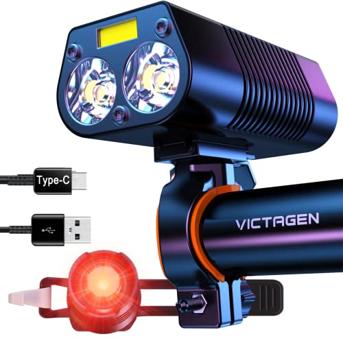 VICTAGEN Bike Headlight Super Bright 3000 Lumens Bike Lights Front and Back, Bike Lights for Night Riding, Waterproof Rechargeable Bike Light Set, Type-C Rechargeable, Easy to Install