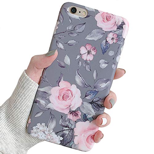 YeLoveHaw for iPhone 6 Plus / 6s Plus Case for Women Girls, Flexible Soft Slim Fit Full-around Protective Cute Phone Case with Floral and Purple Gray Leaves for iPhone 6Plus / 6sPlus(Pink Flowers)